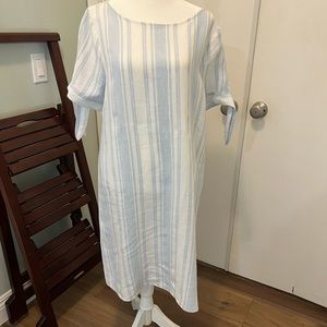 Light blue and white linen dress.  Made for Saks,